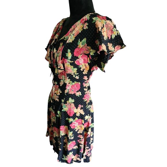 Carol Little Ruffle black & pink colorful floral polka-dot Dress 8 - Picture 3 of 9